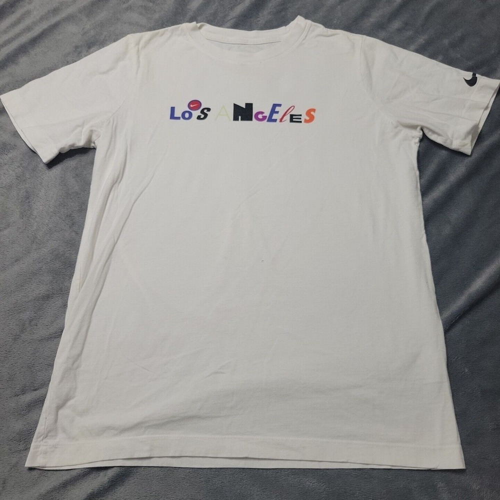 Nike Shirt Boys XL Active Shirt White Los Angeles Signature Logo Crew Neck Tee